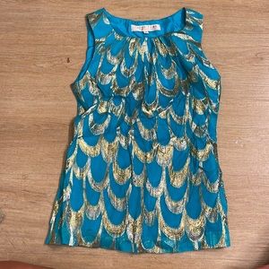 Trina Turk- Dressy sleeveless blouse- blue and gold size 2
